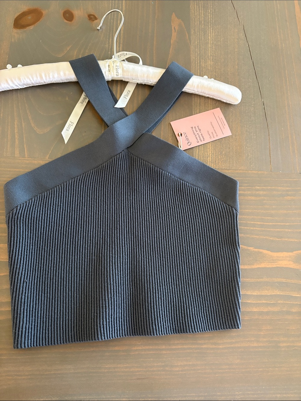 NWT Quince Grey Ribbed Cross-Back Crop Top